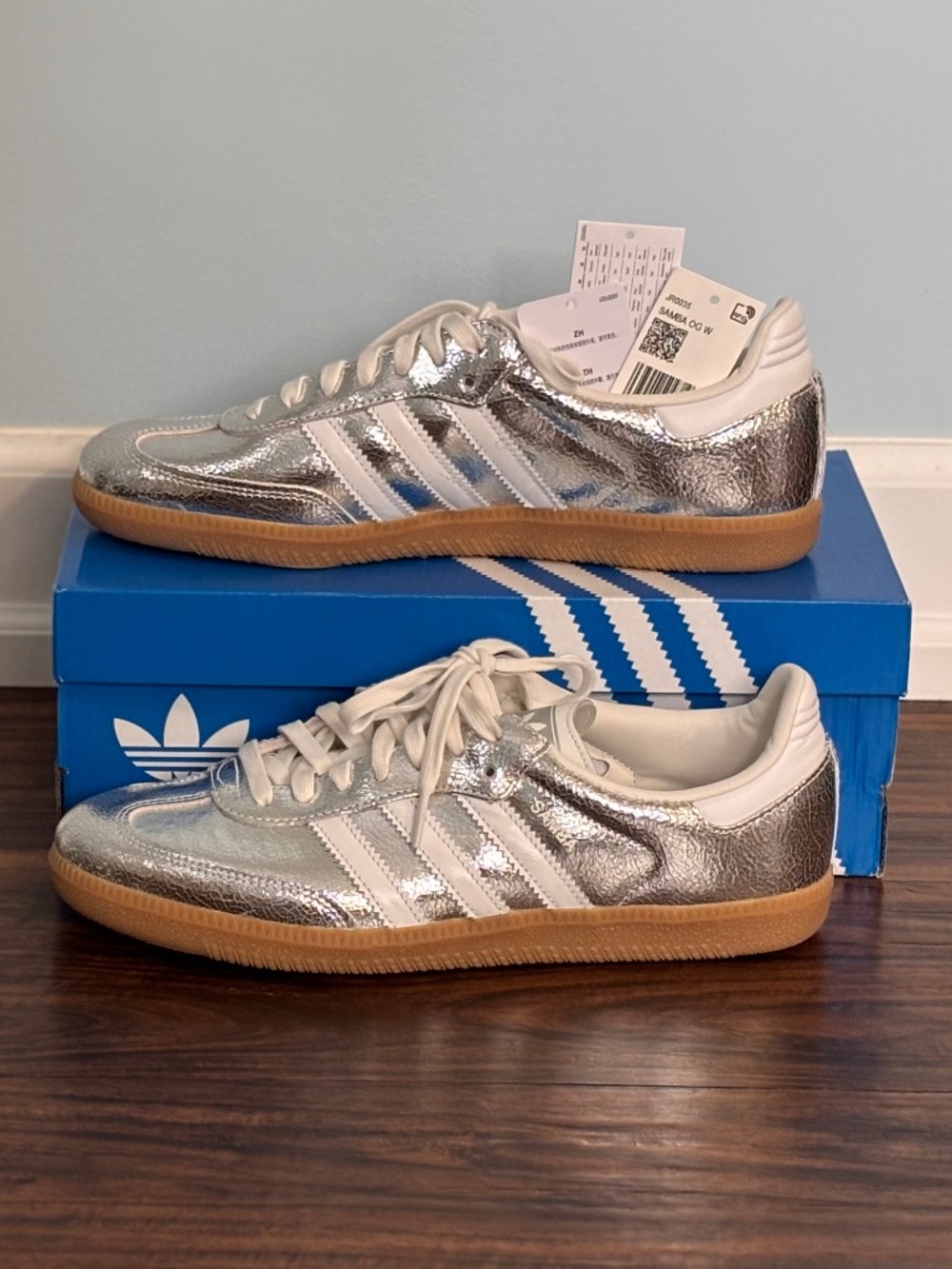 Adidas Samba OG — Silver Cracked Leather | Women's US 10